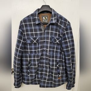 Voyager Blue Flannel Button Up Plush Shirt, Jacket , Men's Small